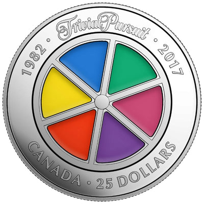Fine Silver Piedfort Coin with Colour- 35th Anniversary of Trivial Pursuit Reverse