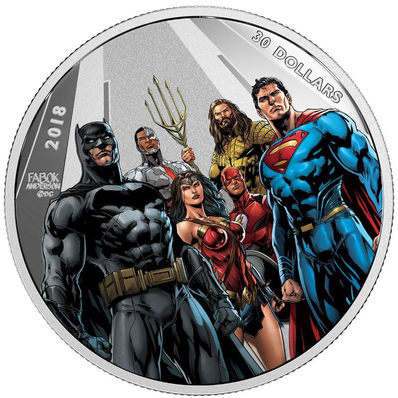 Fine Silver Coin with Colour - Justice League: The World&