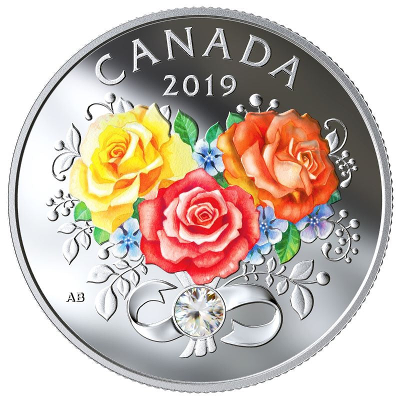 Fine Silver Coin with Colour and Swarovski Crystal - Celebration of Love Reverse