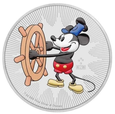 Fine Silver Coin with Colour - Steamboat Willie Reverse