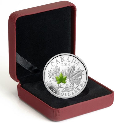 Fine Silver Coin with Jade Element - Majestic Maple Leaves with Jade Packaging