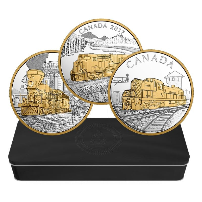 Fine Silver 3 Coin Set with Gold Plating - Locomotives Across Canada