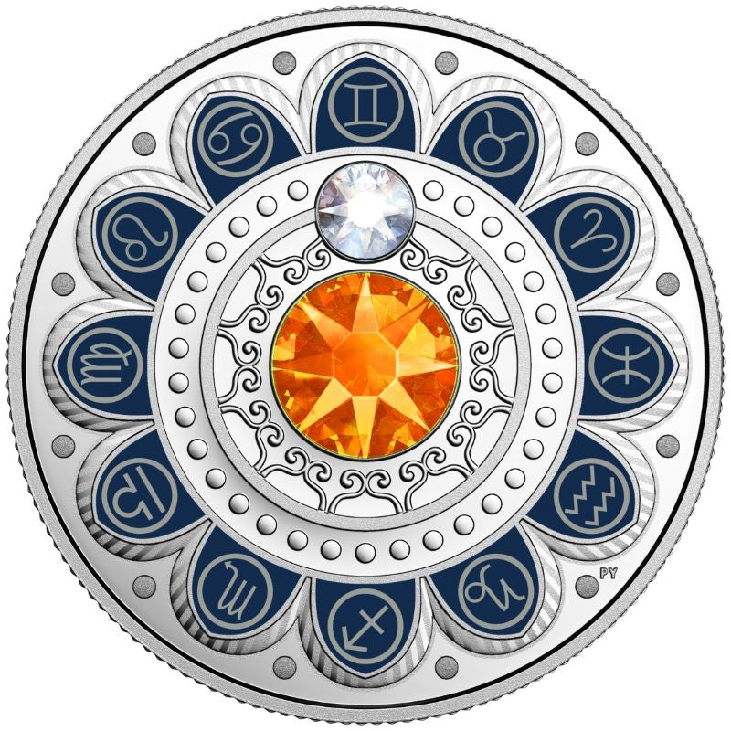 Fine Silver Coin with Colour and Swarovski Crystal - Zodiac Series: Gemini Reverse