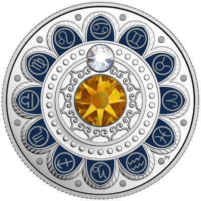 Fine Silver Coin with Colour and Swarovski Crystal - Zodiac Series: Cancer Reverse