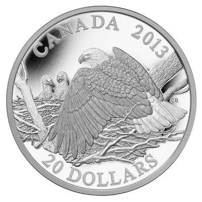 Fine Silver Coin - The Bald Eagle: Mother Protecting Her Eaglets Reverse