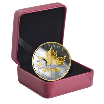 Fine Silver Piedfort Coin with Gold Plating - Timeless Icons: Loon Packaging