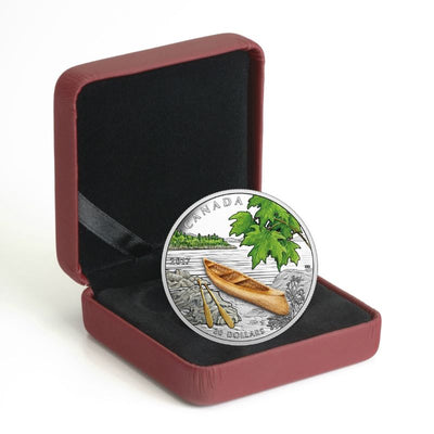 Fine Silver Coin with Colour and Wood Element - Canoe To Tranquil Times Packaging