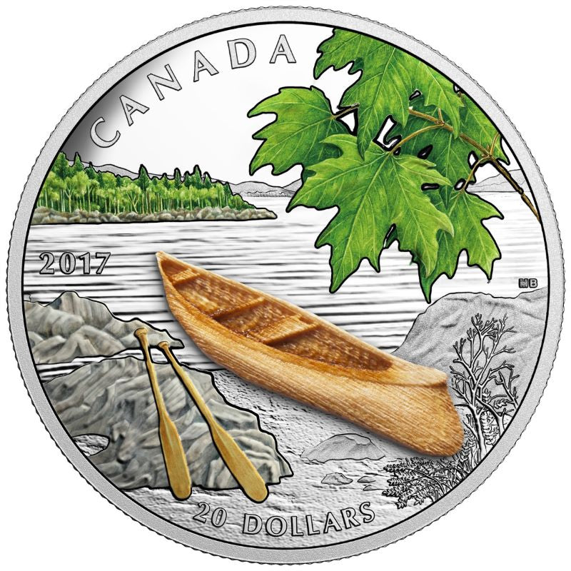 Fine Silver Coin with Colour and Wood Element - Canoe To Tranquil Times Reverse