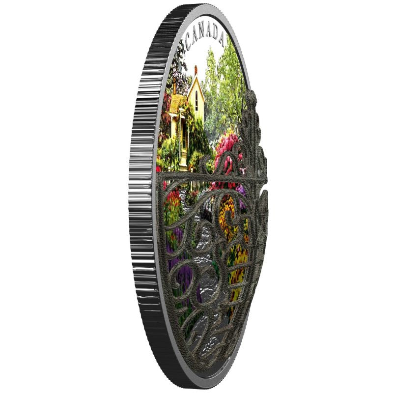 Fine Silver Coin with Colour and Bronze Embellishment - Gate to Enchanted Garden Edge