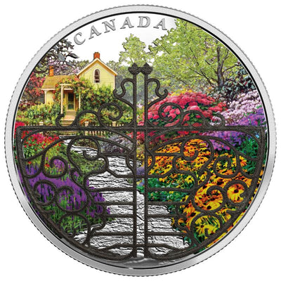 Fine Silver Coin with Colour and Bronze Embellishment - Gate to Enchanted Garden Reverse