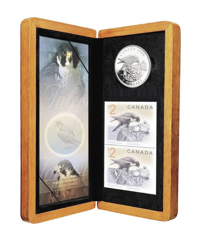 Fine Silver Coin and Stamp Set - Peregrine Falcon and Nestlings