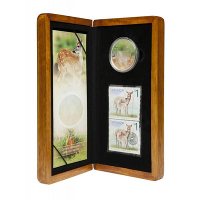 Fine Silver Coin and Stamp Set - White-tailed Deer and Fawn