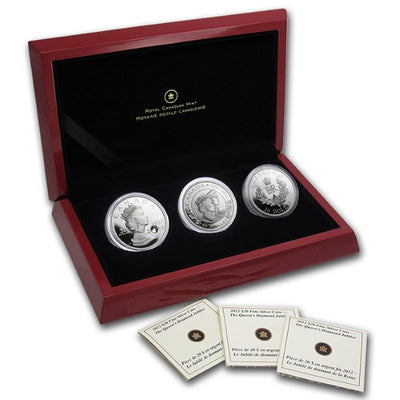 Fine Silver 3 Coin Set with Swarovski Crystal - The Queen's Diamond Jubilee Packaging