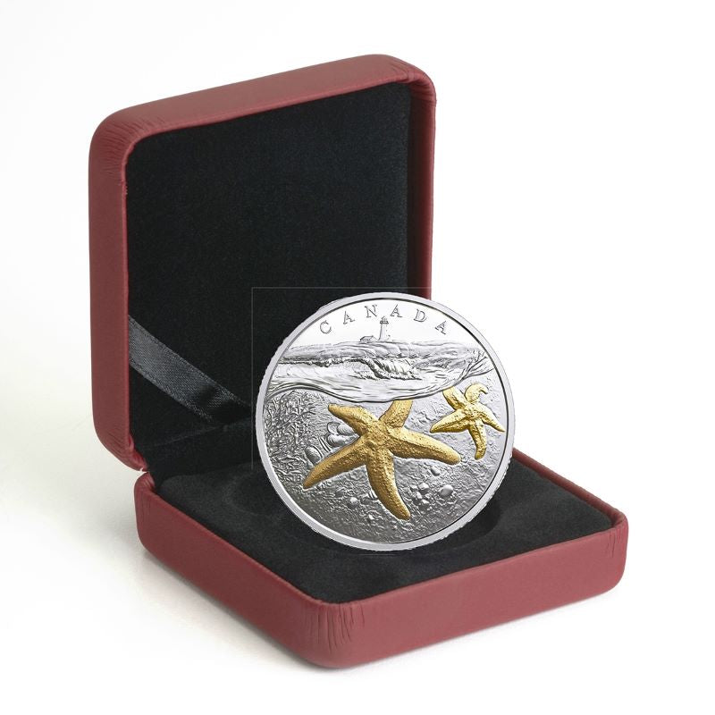 Fine Silver Coin with Gold Plating - From Sea To Sea To Sea: Atlantic Starfish Packaging