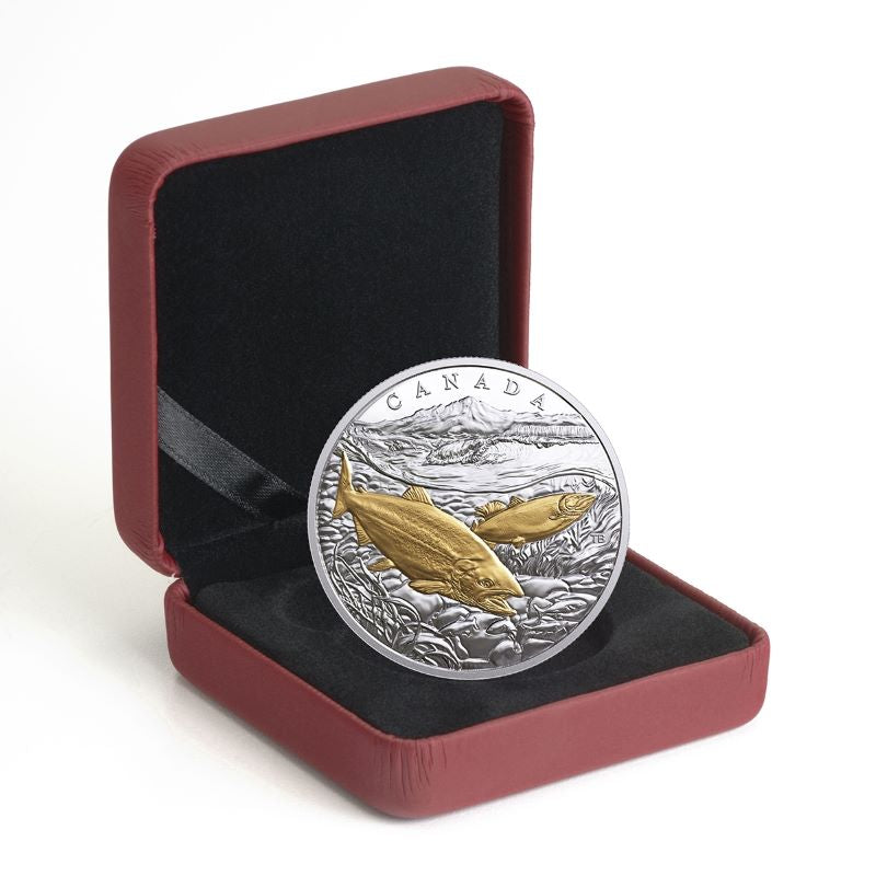 Fine Silver Coin with Gold Plating - From Sea To Sea To Sea: Pacific Salmon Packaging