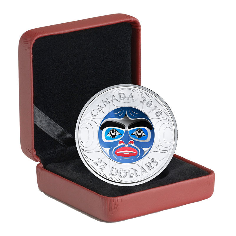 Fine Silver Ultra High Relief Coin with Colour - Ancestor Moon Mask Packaging