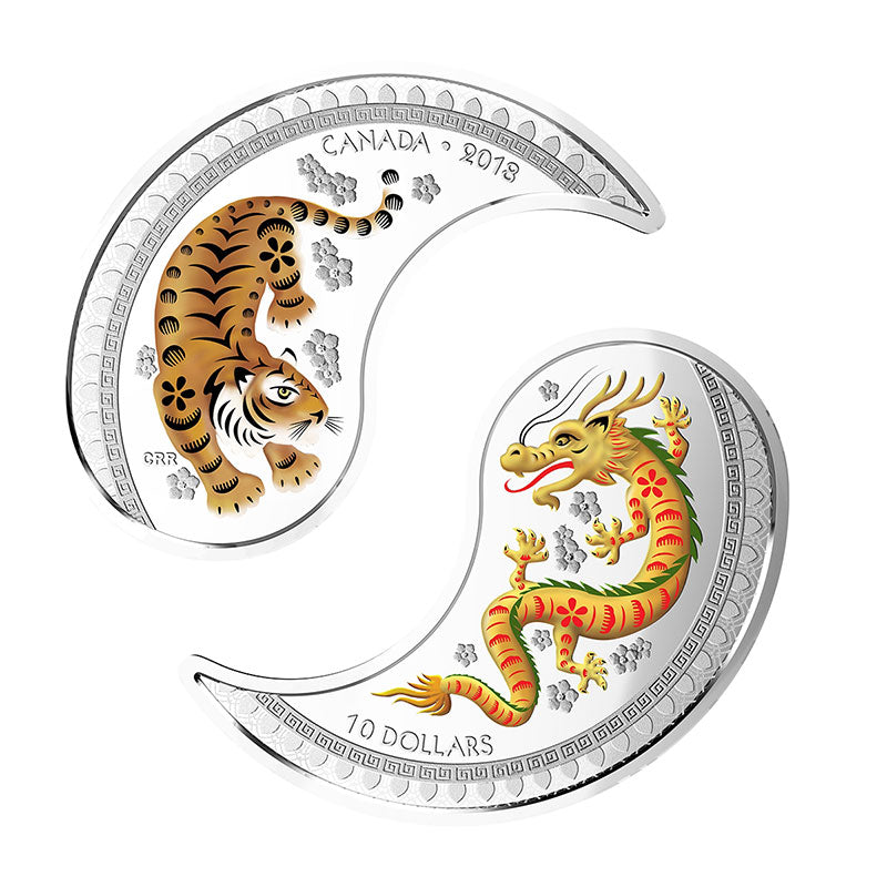 Fine Silver Coin with Colour - Yin and Yang: Tiger and Dragon Reverse