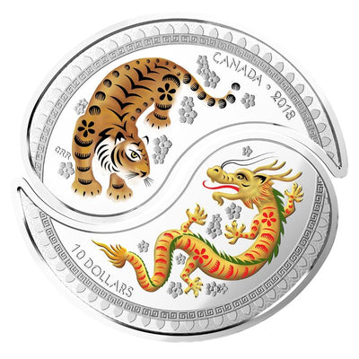 Fine Silver Coin with Colour - Yin and Yang: Tiger and Dragon Reverse