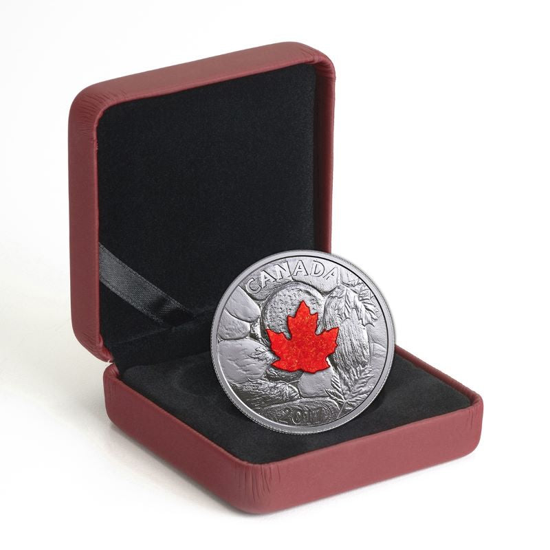 Fine Silver Coin with Druzy Element - Majestic Maple Leaves with Druzy Stone Packaging