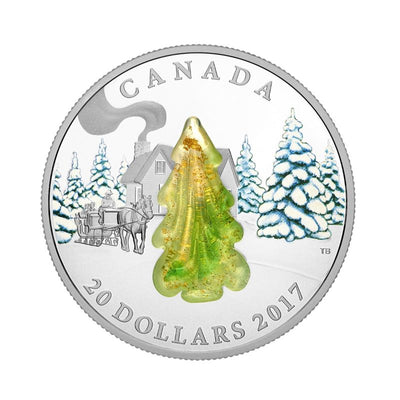 Fine Silver Coin with Colour and Glass Element - Snow-Covered Trees Reverse