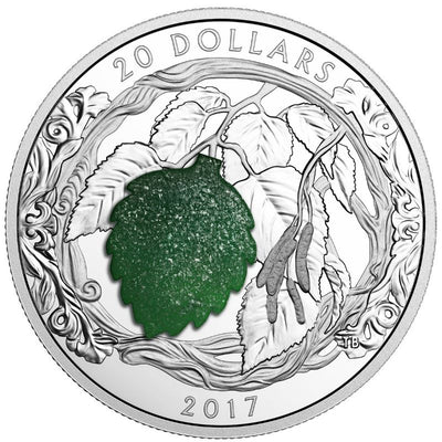 Fine Silver Coin with Druzy Element - Brilliant Birch Leaves with Druzy Stone Reverse