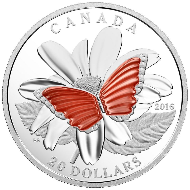 Fine Silver Coin with Glass Element - The Colourful Wings of a Butterfly Reverse