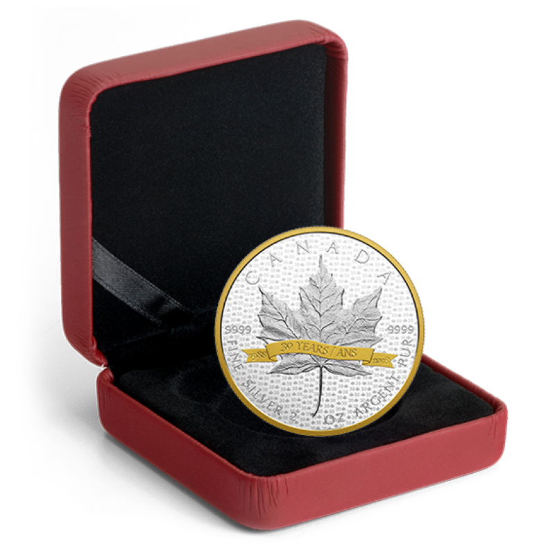 Fine Silver Coin with Gold Plating - Silver Maple Leaf Tribute: 30 Years Packaging