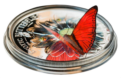 Fine Silver Coin with Colour - Exotic Butterflies In 3D: Cymothe Hobarti