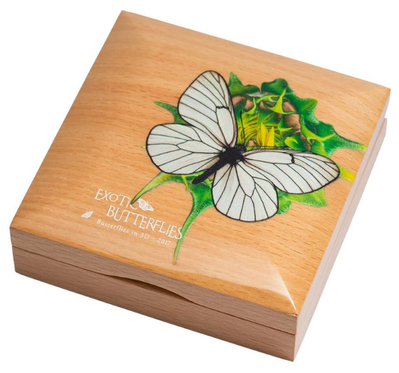 Fine Silver Coin with Colour - Exotic Butterflies In 3D: Aporia Cragaegi Packaging