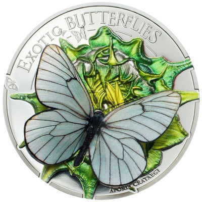 Fine Silver Coin with Colour - Exotic Butterflies In 3D: Aporia Cragaegi Reverse