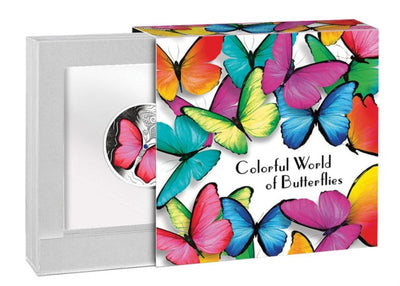 Fine Silver Coin with Colour and Swarovski Crystal - Colourful World of Butterflies Packaging