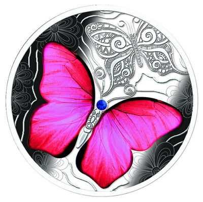 Fine Silver Coin with Colour and Swarovski Crystal - Colourful World of Butterflies Reverse