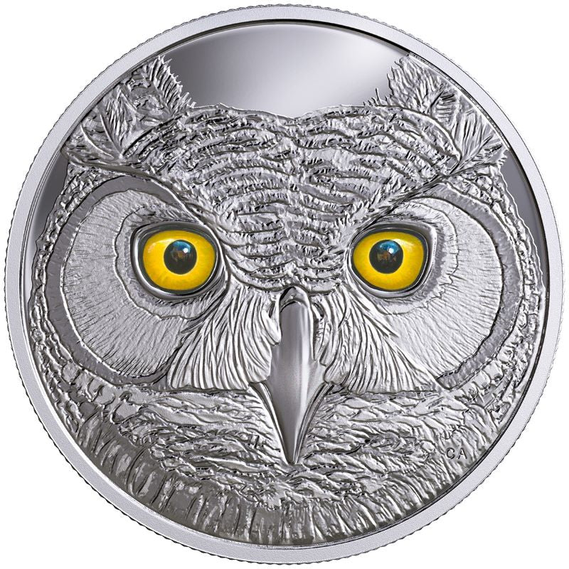 2017 $15 Fine Silver Glow In The Dark Coin with Colour - In the Eyes of the Great Horned Owl