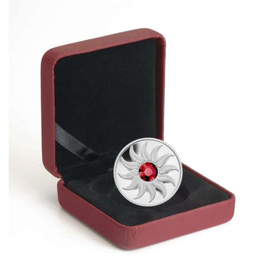 Fine Silver Coin with Swarovski Crystal - Birthstone: July Packaging