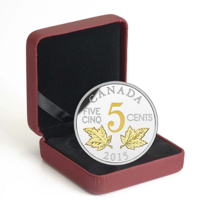 Fine Silver Coin with Gold Plating - Legacy of the Canadian Nickel: Two Maple Leaves Packaging