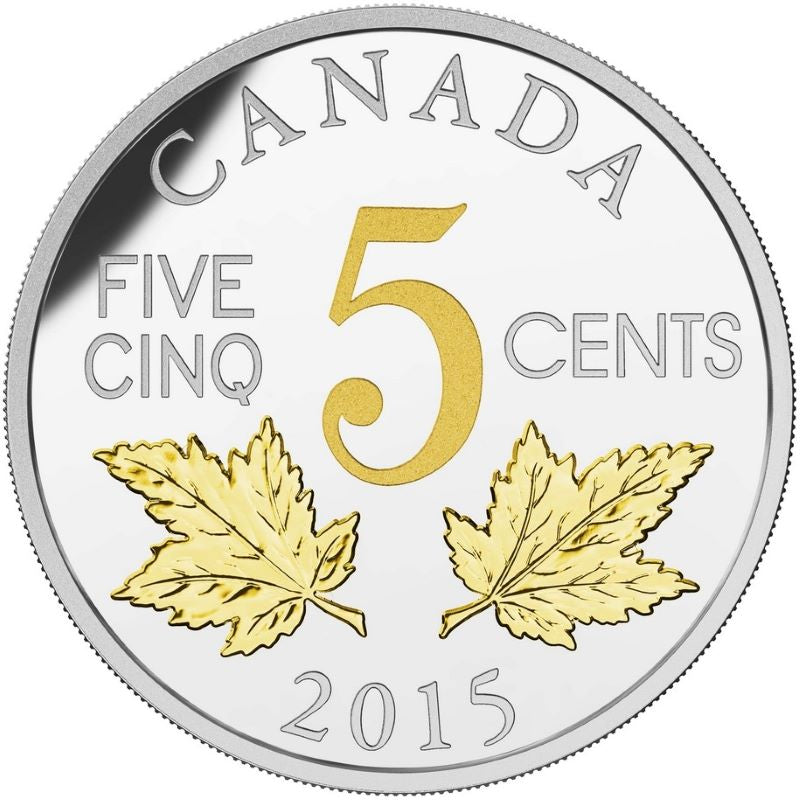 Fine Silver Coin with Gold Plating - Legacy of the Canadian Nickel: Two Maple Leaves Reverse