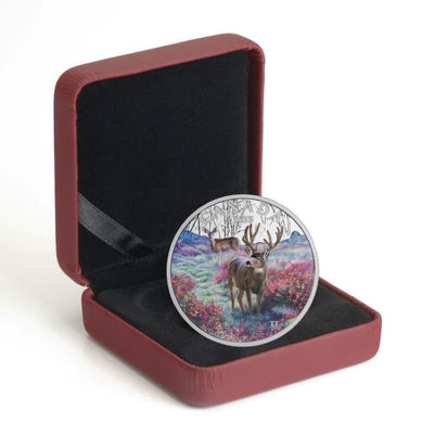 Fine Silver Coin with Colour - Misty Morning Mule Deer Packaging