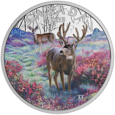 Fine Silver Coin with Colour - Misty Morning Mule Deer Reverse