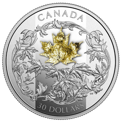 Fine Silver Coin with 18k Gold - Golden Maple Leaf Reverse