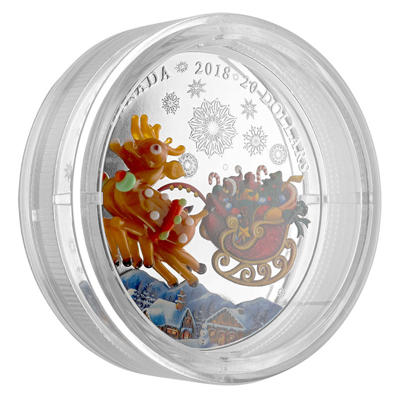 2018 $20 Fine Silver Coin with Colour and Glass Element - Holiday Reindeer