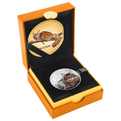 Fine Silver Coin with Colour and Swarovski Crystal: Maine Coon Cat Packaging