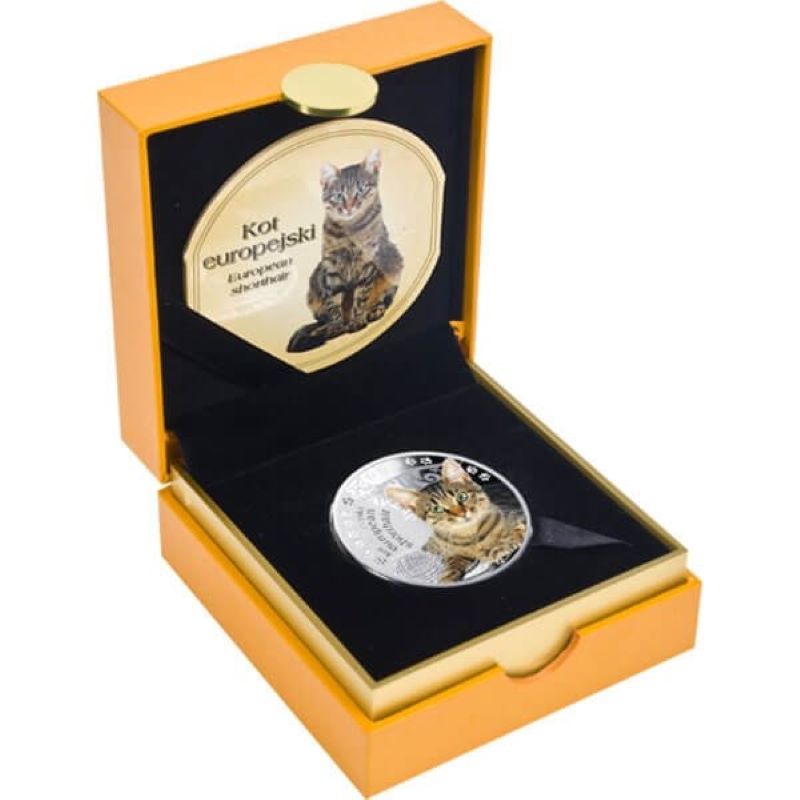 Fine Silver Coin with Colour and Swarovski Crystal: European Shorthair Cat Packaging