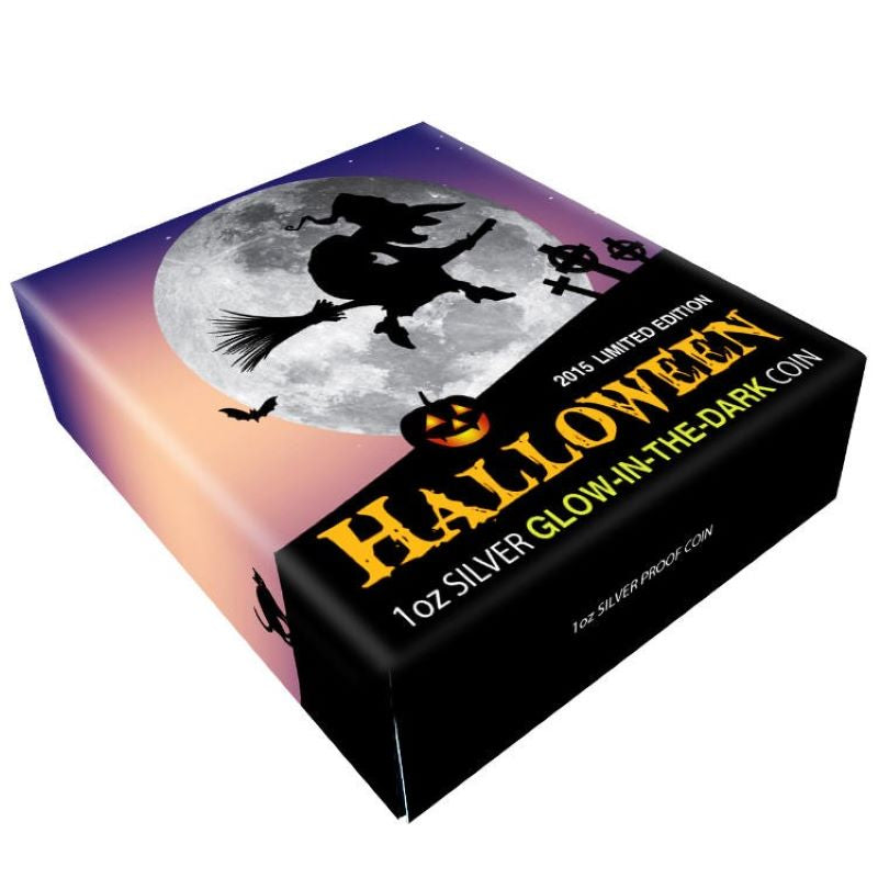 Fine Silver Glow In The Dark Coin with Colour - Halloween: Witch Moon Packaging