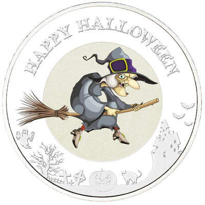 Fine Silver Glow In The Dark Coin with Colour - Halloween: Witch Moon Reverse