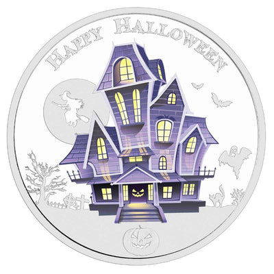 2016 $2 Fine Silver Glow In The Dark Coin with Colour - Halloween: Haunted House