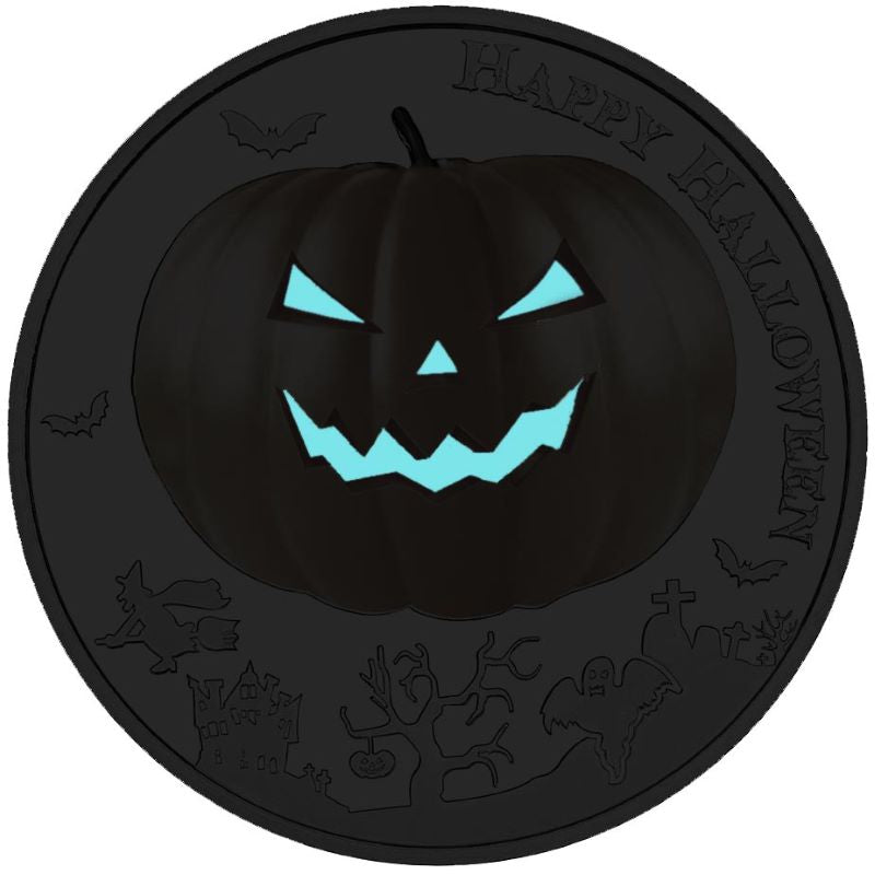 Fine Silver Glow In The Dark Coin with Colour - Halloween: Jack O&