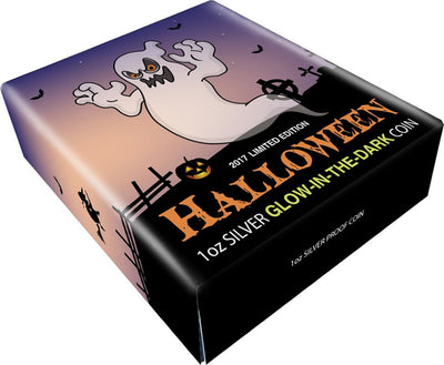 Fine Silver Glow In The Dark Coin with Colour - Halloween Ghost Packaging