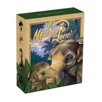 Fine Silver Coin with Colour - Mother's Love: Elephants Packaging
