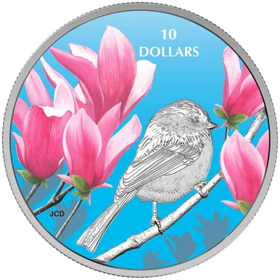 Fine Silver 5 Coin Set with Colour - Birds Among Natures' Colours: Chickadee Reverse