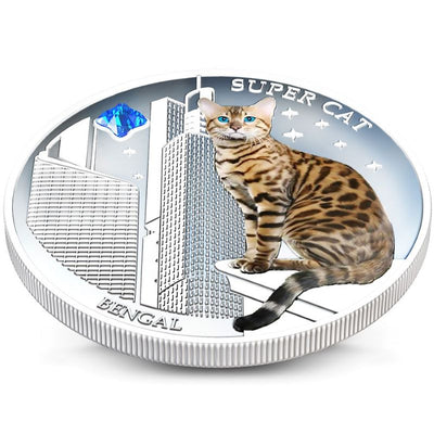 Fine Silver Coin with Colour and Swarovski Crystal - Super Cat: Bengal Reverse